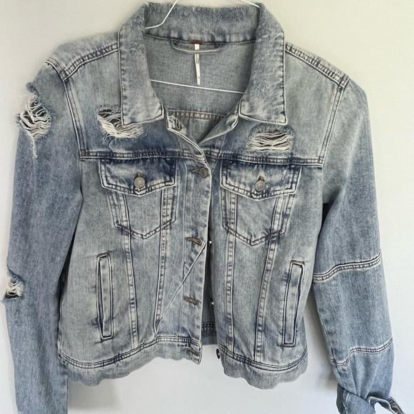 Free People distressed denim jacket, size medium - Picture 1 of 3